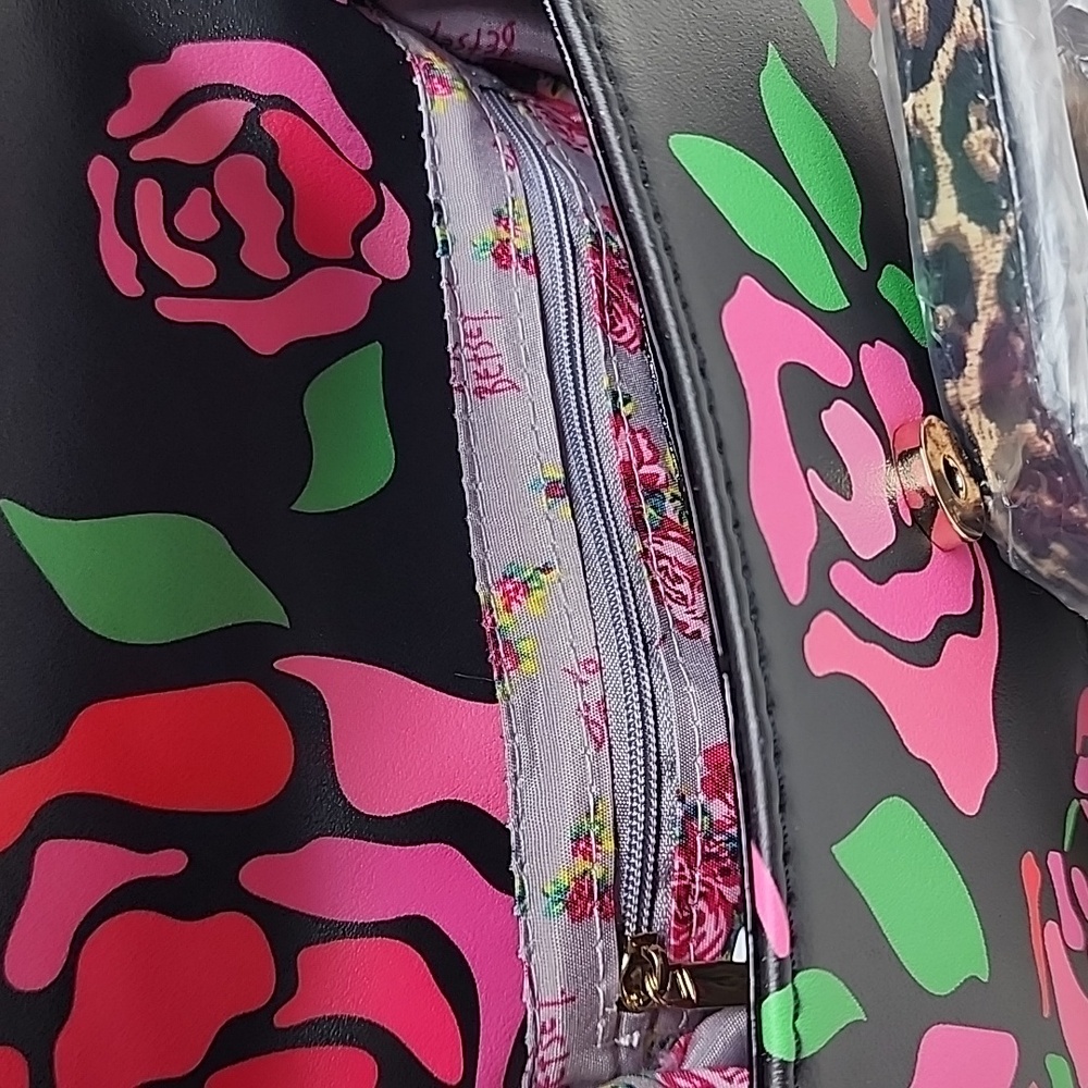 Betsey Johnson Top Handle Floral Leopard Crossbody Bag Purse - Picture 11 of 16